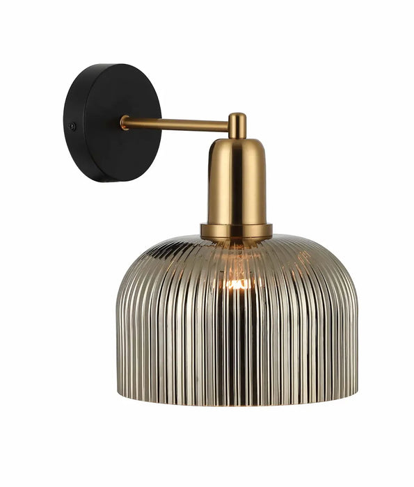 VINTAJ: Dome Glass with Antique Brass Highlight Interior Wall Lights (Available in Smokey Black, Green, Amber, Copper Painted, Chrome & Clear)