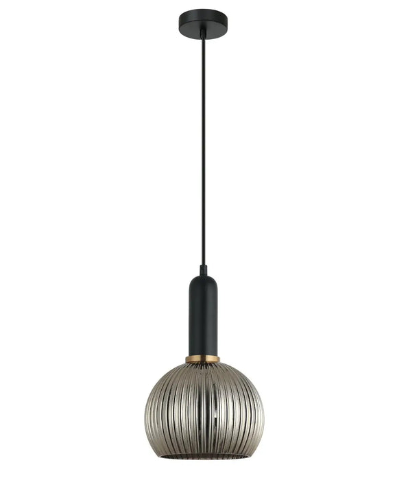VINTAJ: Wine Glass Shape Ribbed Glass Interior Pendant Lights (Available in Smokey Black, Green, Amber, Copper Painted, Chrome & Clear)