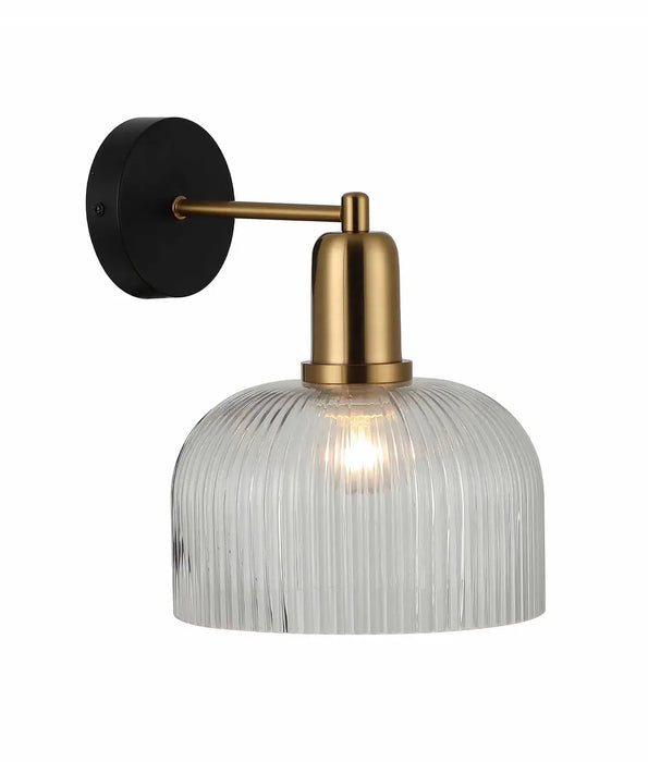 VINTAJ: Dome Glass with Antique Brass Highlight Interior Wall Lights (Available in Smokey Black, Green, Amber, Copper Painted, Chrome & Clear)