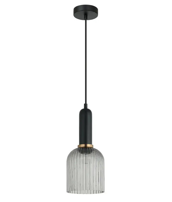 VINTAJ: Retro Ellipse Shape Ribbed Glass Interior Pendant Lights (Available in Smokey Black, Green, Amber, Copper Painted, Chrome & Clear)