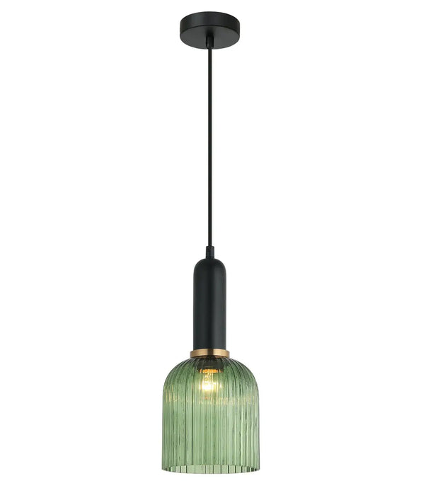 VINTAJ: Retro Ellipse Shape Ribbed Glass Interior Pendant Lights (Available in Smokey Black, Green, Amber, Copper Painted, Chrome & Clear)