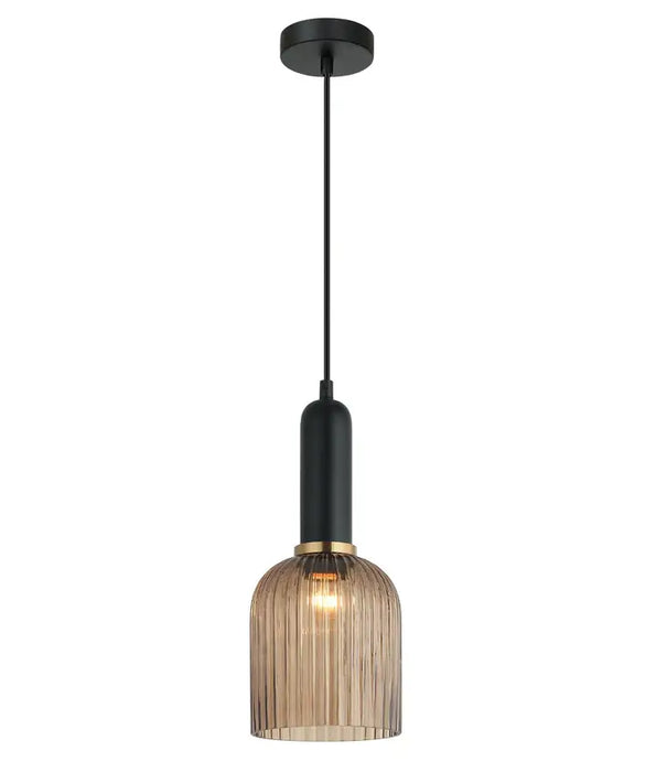 VINTAJ: Retro Ellipse Shape Ribbed Glass Interior Pendant Lights (Available in Smokey Black, Green, Amber, Copper Painted, Chrome & Clear)