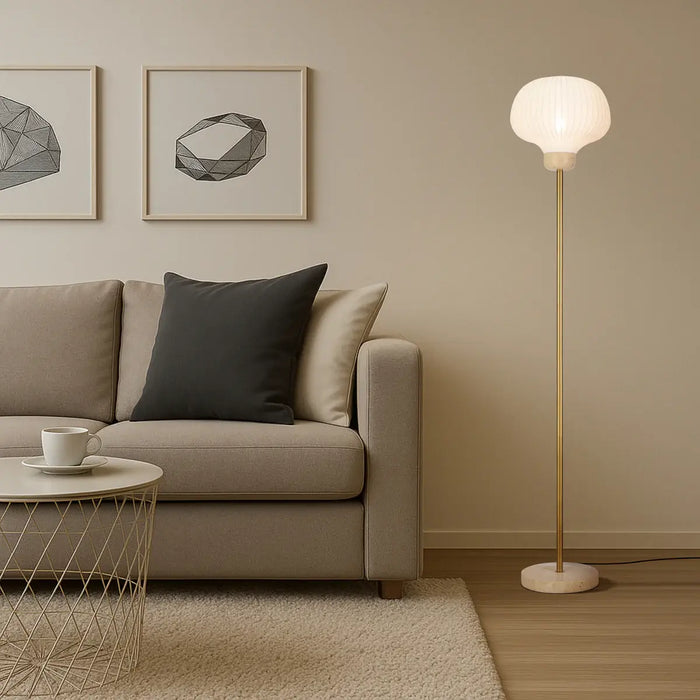 VYBOR: Beige Travertine Floor Lamp