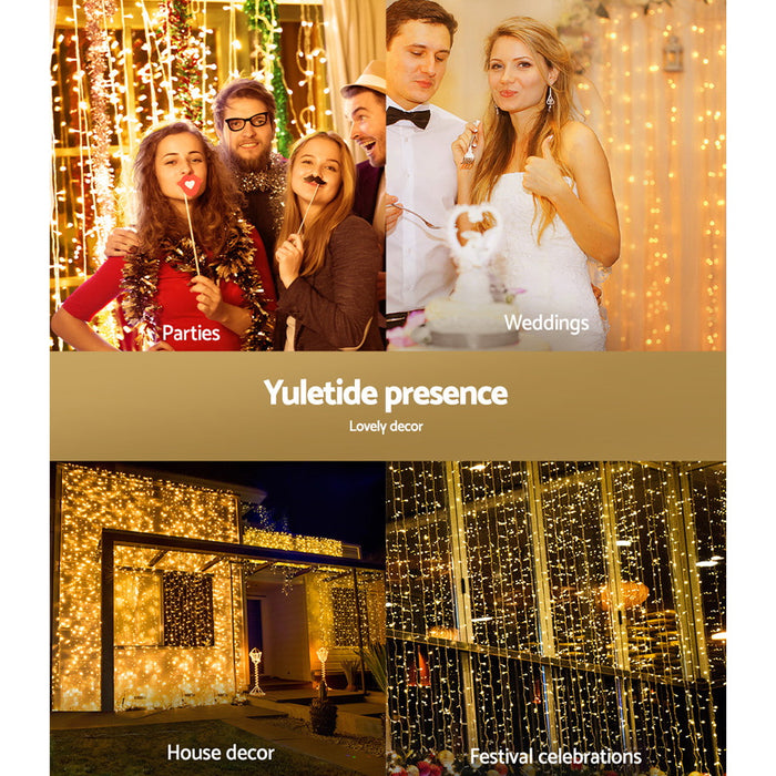 3X6M Christmas Lights Curtain Light Warm White 600 LED Jingle Jollys