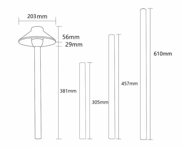 Solid Cast Brass Pathway Light with 203mm Shade (Available in 305mm, 381mm, 457mm & 610mm Post Height ,2700K & 3000K)