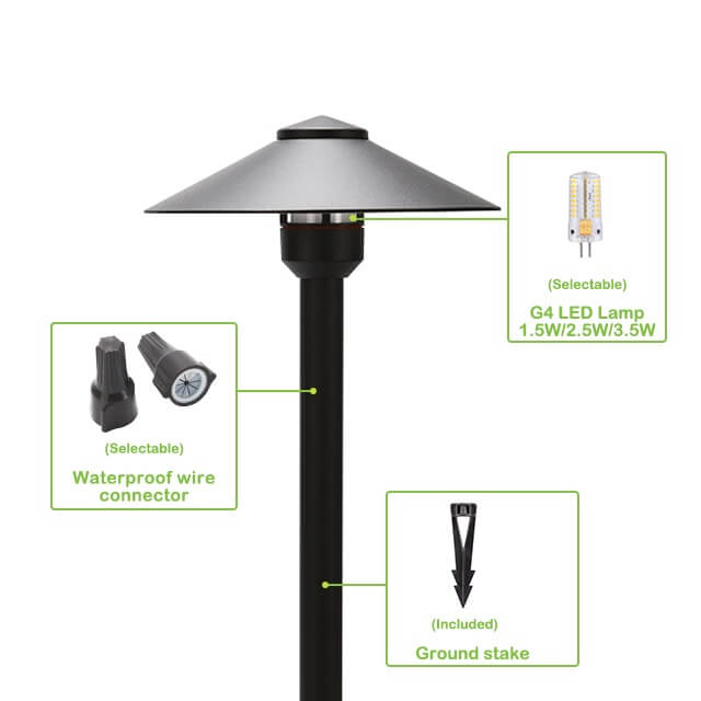 Die Cast Aluminum Pathway Light with 200mm Shade (Available in Black & Brown,2700K & 3000K)