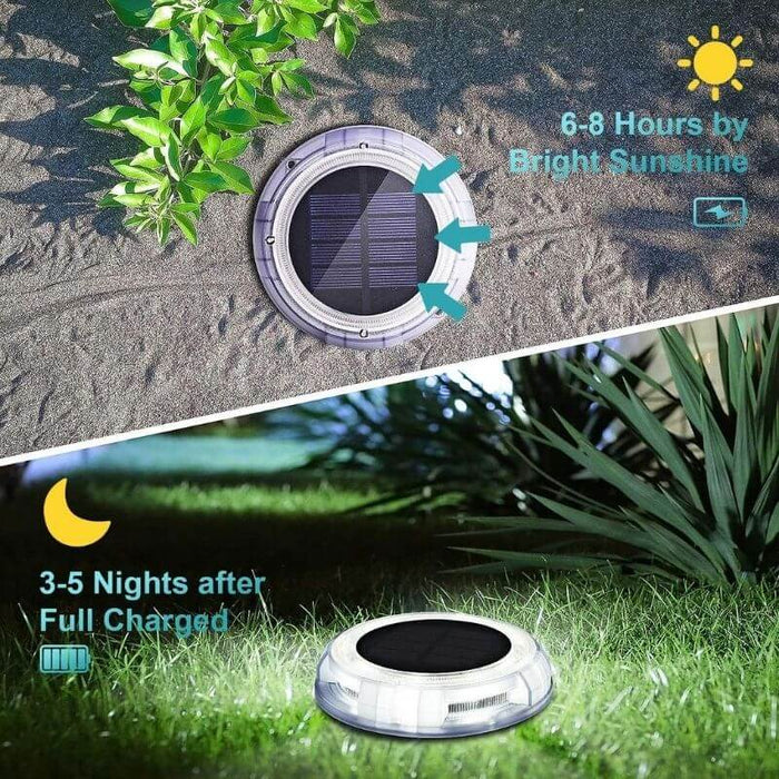 Pack of 2 Solar LED Deck Lights in Cool White for All Garden Beds and Decking Ground Insertion or Screw Fixing