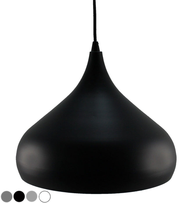 BLACK 1 LIGHT DOME SHADE PENDANT with White Inside - E27 (P1630 BLACK)