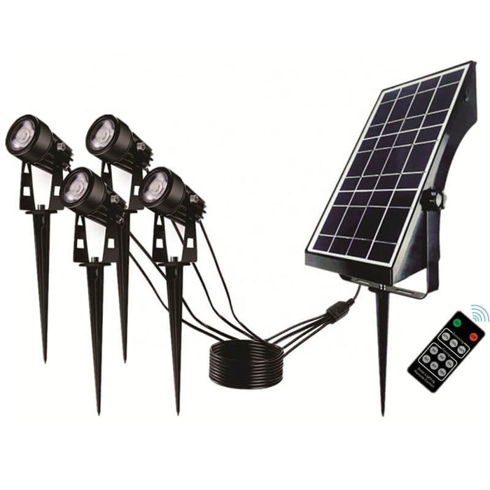 SunShare Solar Solar Garden LED Spot Lights with 4 Adjustable Heads and Flexible Installation with Spikes or Screws - Commercial Grade
