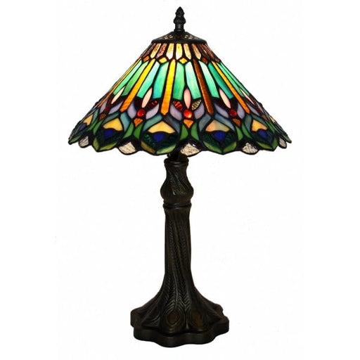 LEADLIGHT - Bronze Metal Base 1 Light Table Lamp With Various Coloured Lead Light Shade Toongabbie