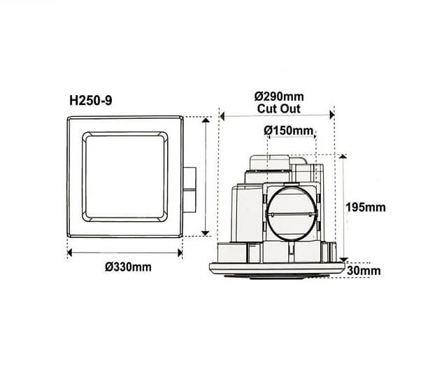 35w Motor White Square Exhaust Fan Only with 290mm Cut Out and 320m3/hr Extraction