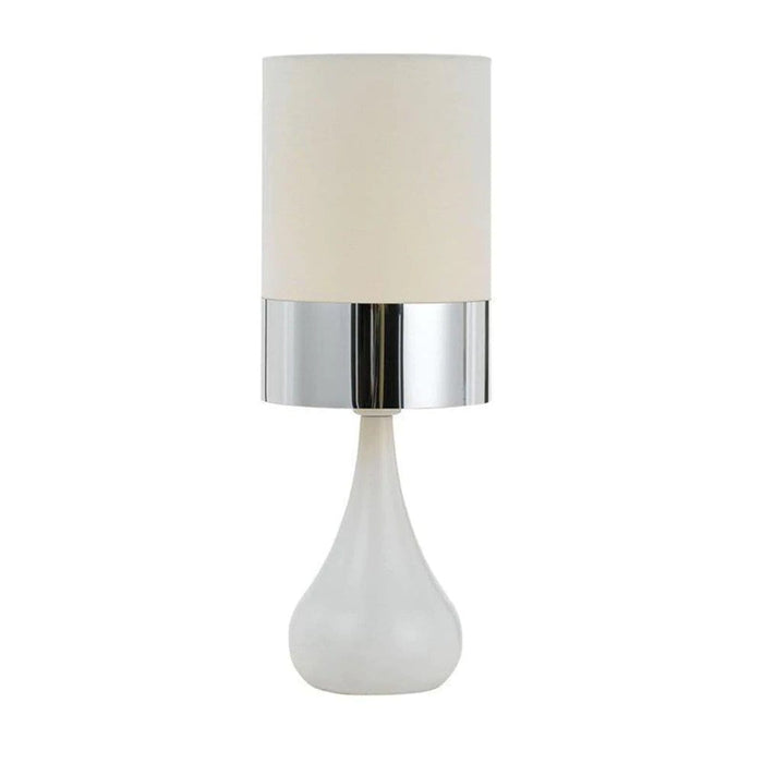 AKIRA - White Base Table Lamp With White & Chrome Fabric Shade