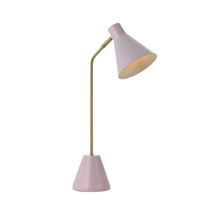 Matte Brass Table Lamp with Pink Base & Shade