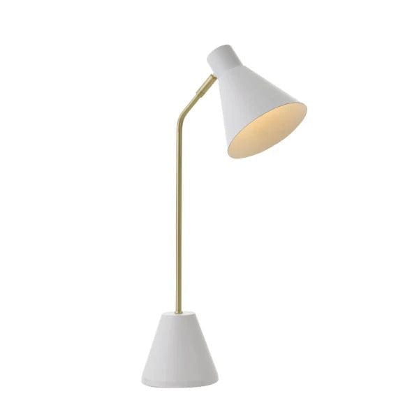 Matte Brass Table Lamp with White Base & Shade - Ambia