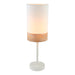 CLA TAMBURA - Small Modern White Cloth Shade Oblong Table Lamp Featuring Blonde Wood Trim