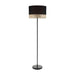 CLA TAMBURA - Large Modern Round Black Cloth Shade Floor Lamp Featuring Blonde Wood Trim