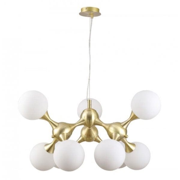 COSMIC 9 Light Pendant with Brass Metalware and Opal Glass Shades (9 x G9 Globes Not Included) Telbix