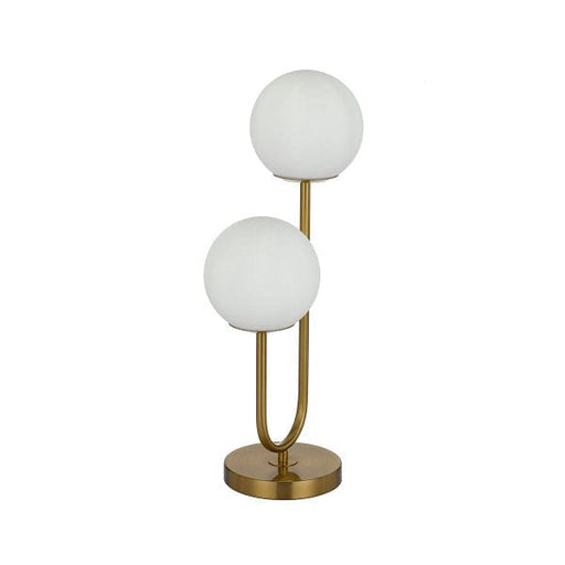 ETERNA Antique Gold 2 x E27 Table Lamp with Opal Glass Spheres Telbix