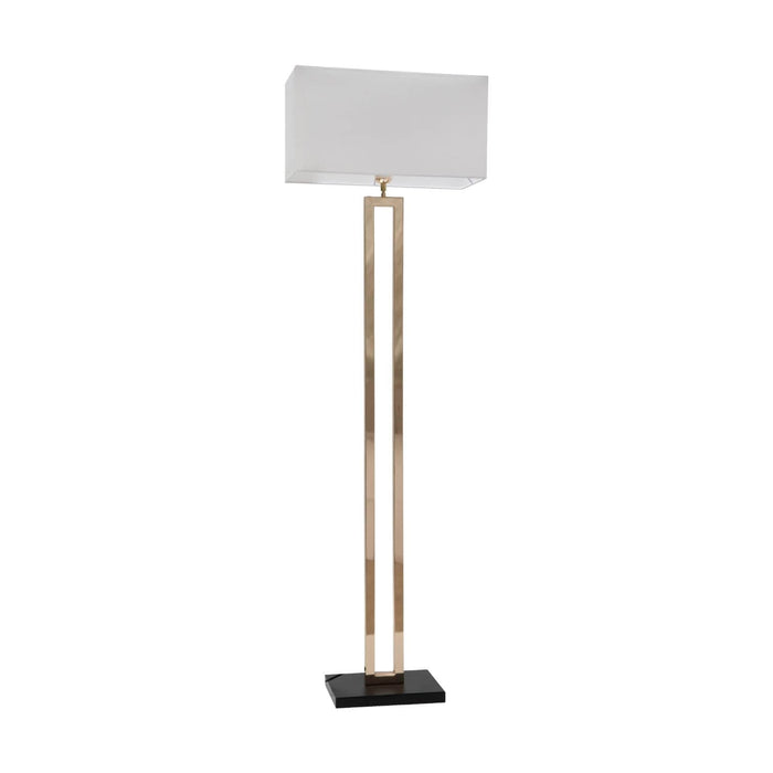 Fiorentino ZEKO 1 Light Gold Square Black Base Floor Lamp with White Fabric Shade