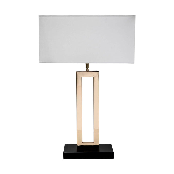Fiorentino ZEKO 1 Light Gold Square Black Base Table Lamp with White Fabric Shade