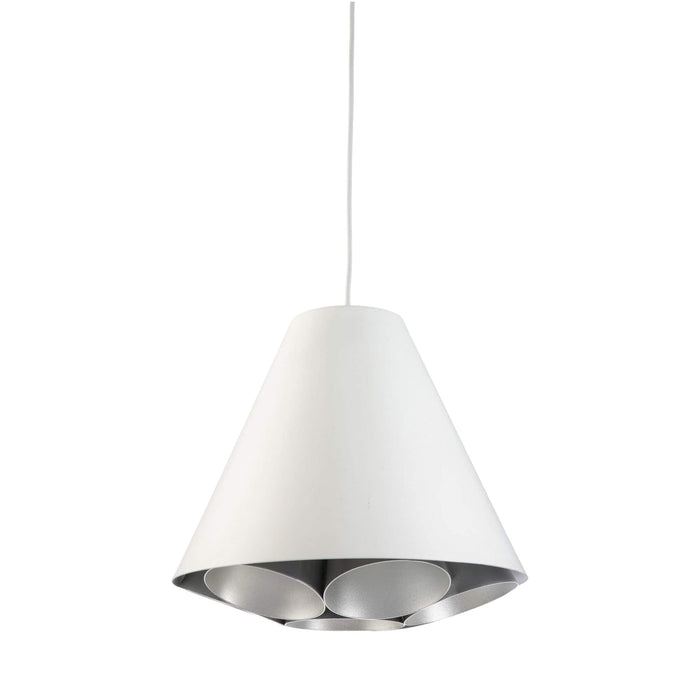 Fiorentino BITETTO - Modern White Laser Cut 1 Light Pendant Featuring Chrome Inner Shade