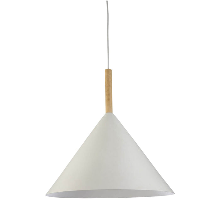 Fiorentino CERVARO - Stylish Modern White Shade 1 Light Pendant With Timber Look Highlight