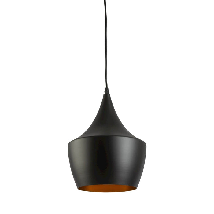 Fiorentino DUE - Modern Matt Black 1 Light Pendant With Brown Inner Shade