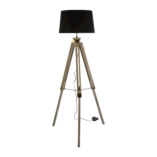 Fiorentino GORRA - Modern Height Adjustable Timber Tripod Floor Lamp Featuring Black & Copper Shade