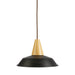 Fiorentino HOUSE - Small 1 Light Black & Wood Pendant - 260mm Diameter