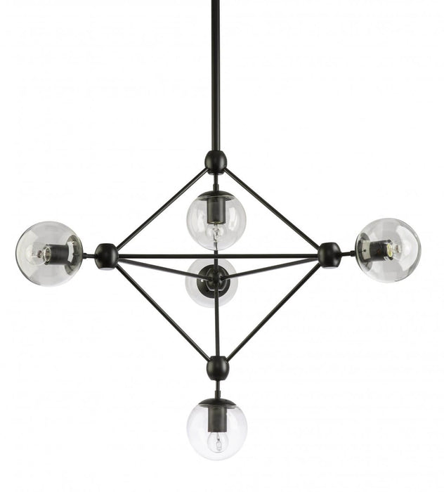 Fiorentino KLESH - Small Modern Black Aluminium 5 Light Pendant Featuring Clear Glass Diffusers & Rod Suspension