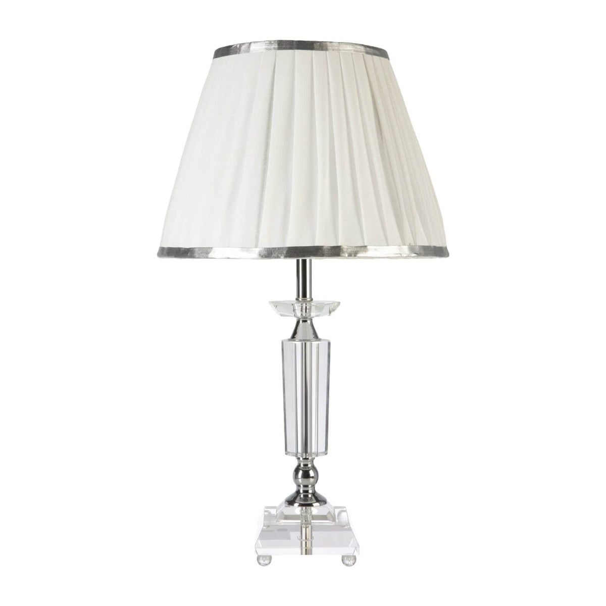 MAGILL - Elegant Crystal Base 1 Light Table Lamp Featuring White Fabri ...