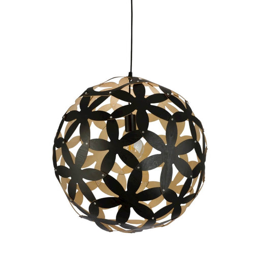 Fiorentino NEWBACH - Modern Medium Black/Wood Veneer Floral Design 1 Light Pendant - 500mm