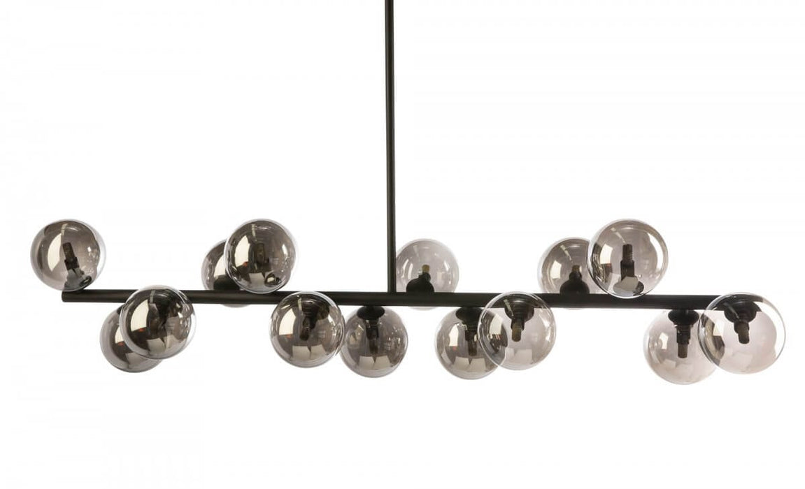 PASADENA - Large Modern 14 Light Black & Smoked Glass Aluminium Pendant