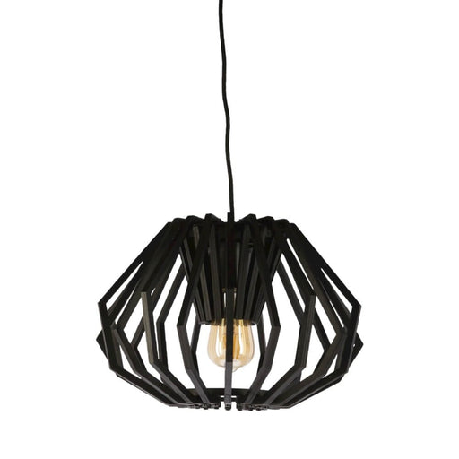 Fiorentino RAGUSA - Modern 1 Light Small Black Timber Pendant - 340mm