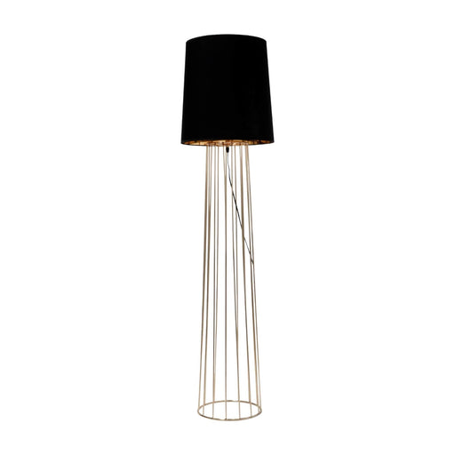 Fiorentino RAMBLA 1 Light Gold Floor Lamp with Black Fabric Shade
