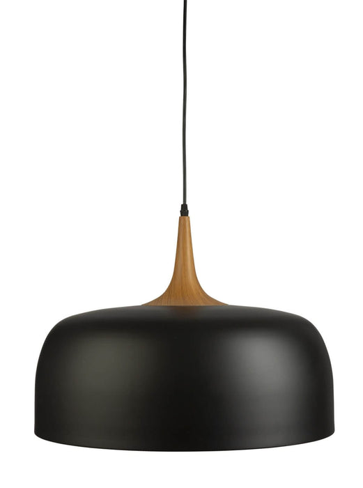 RAVENNA - Large Black Dome 1 Light Pendant Featuring Timber Look Highlight