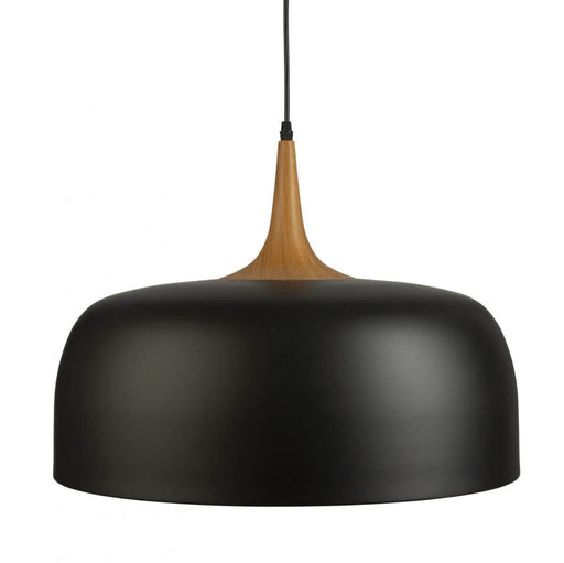 Fiorentino RAVENNA - Large Black Dome 1 Light Pendant Featuring Timber Look Highlight