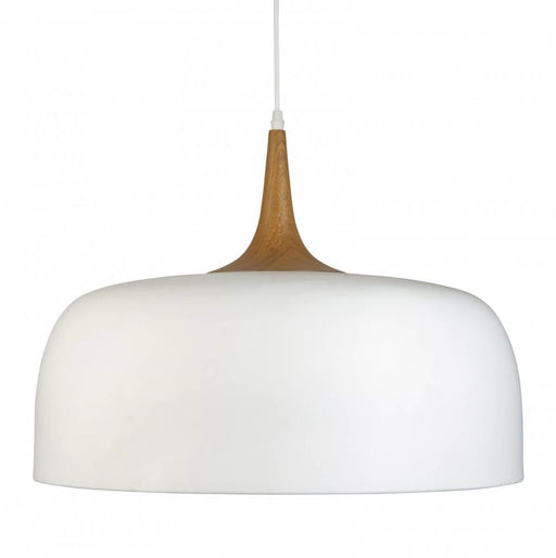 Fiorentino RAVENNA - Large White Dome 1 Light Pendant Featuring Timber Look Highlight