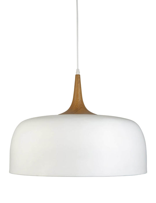 RAVENNA - Large White Dome 1 Light Pendant Featuring Timber Look Highlight