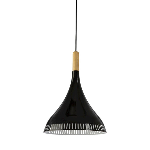Fiorentino VETRANO - Modern Black Aluminium 1 Light Pendant Featuring Wood Look Highlight