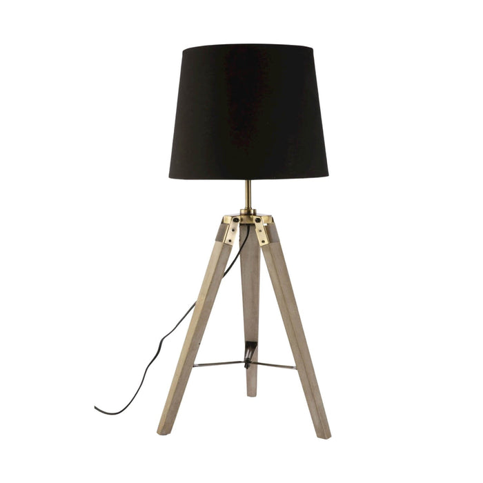 Fiorentino GORRA - Modern Timber Tripod Table Lamp Featuring Black & Copper Shade