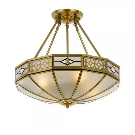 JAMES - Stunning Antique Brass 4 Light Close To Ceiling Fixture With Frosted Glasses Telbix