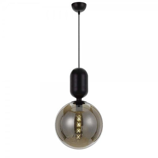 KADE Large Black Pendant Light with Smoked Glass Telbix