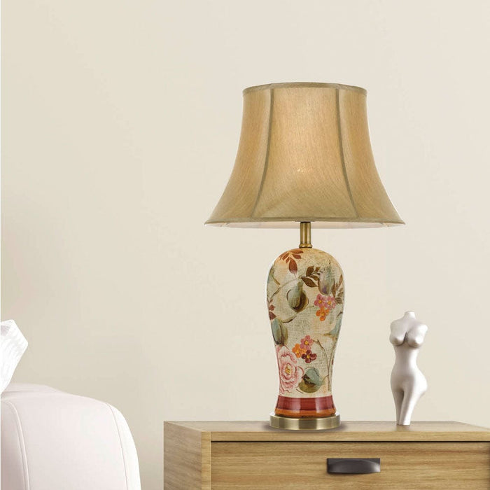 LANTAU - Traditional Floral Base Table Lamp With Gold Shade