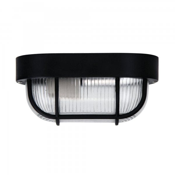 OSMO Black 1 x E27 Acrylic Body and Cage IP44 Exterior Bunker/Bulkhead Light with Glass Diffuser Oriel