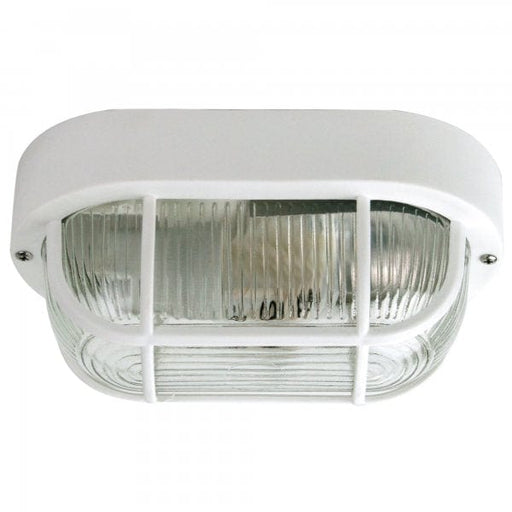 OSMO White 1 x E27 Acrylic Body and Cage IP44 Exterior Bunker/Bulkhead Light with Glass Diffuser Oriel