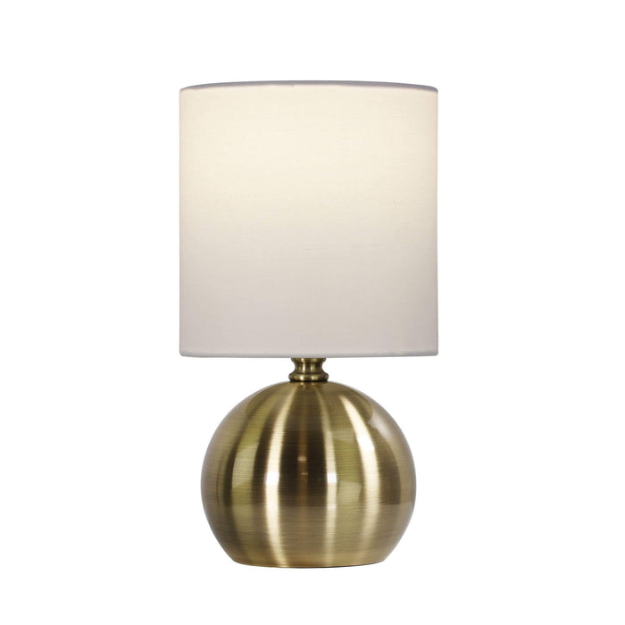 LOTTI - Compact Size Antique Brass ON/OFF Touch Table Lamp With White Drum Shade