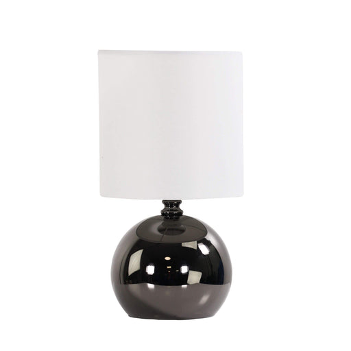 Oriel LOTTI - Compact Size Gunmetal ON/OFF Touch Table Lamp With White Drum Shade