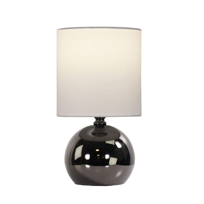 LOTTI - Compact Size Gunmetal ON/OFF Touch Table Lamp With White Drum Shade