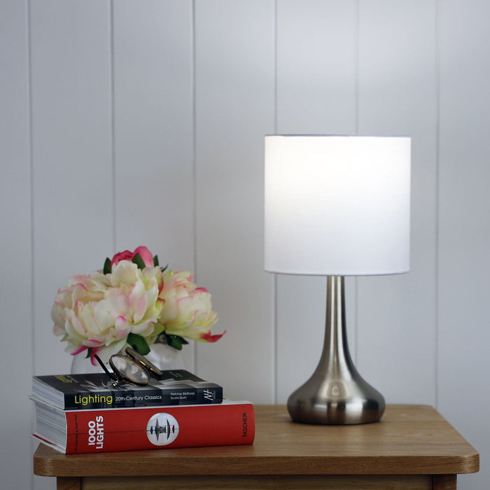 LOLA - Plain Brushed Chrome Base ON/OFF Touch Table Lamp  - ON/OFF TOUCH